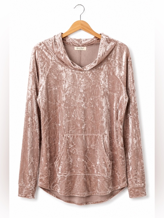 Ultra Flirt Tops - Ultra Flirt Blush Pink Crushed Velvet Hoodie Y2K Lounge Coquette Size L
